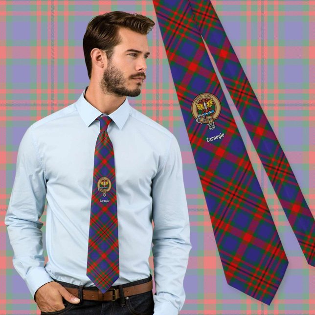 Clan Carnegie Crest over Tartan Neck Tie (Creator Uploaded)