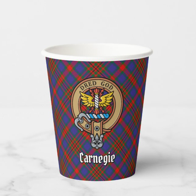 Clan Carnegie Crest over Tartan Paper Cups (Front)