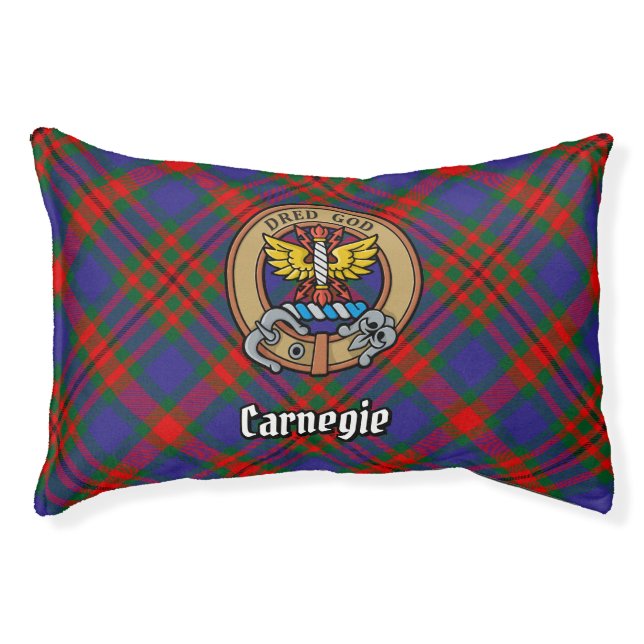 Clan Carnegie Crest over Tartan Pet Bed (Front)