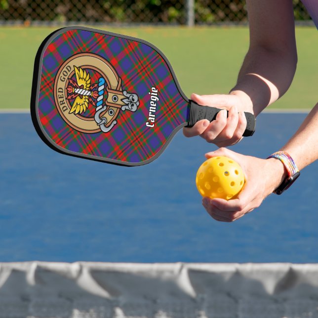 Clan Carnegie Crest over Tartan Pickleball Paddle (Insitu)