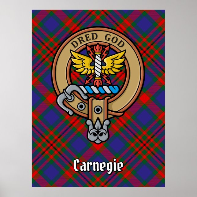 Clan Carnegie Crest over Tartan Poster (Front)