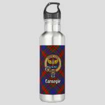 Clan Carnegie Crest over Tartan Stainless Steel Water Bottle