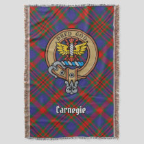 Clan Carnegie Crest over Tartan Throw Blanket
