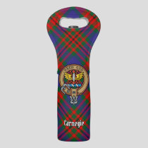 Clan Carnegie Crest over Tartan Wine Bag