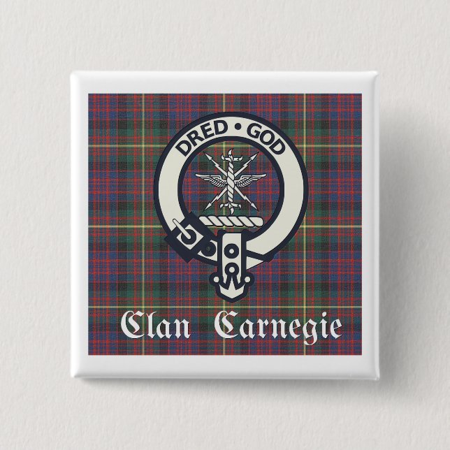 Clan Carnegie Crest Tartan Button (Front)