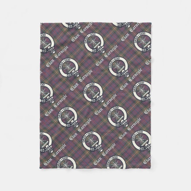 Clan Carnegie Crest Tartan Fleece Blanket (Front)