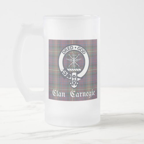 Clan Carnegie Crest Tartan Frosted Glass Beer Mug