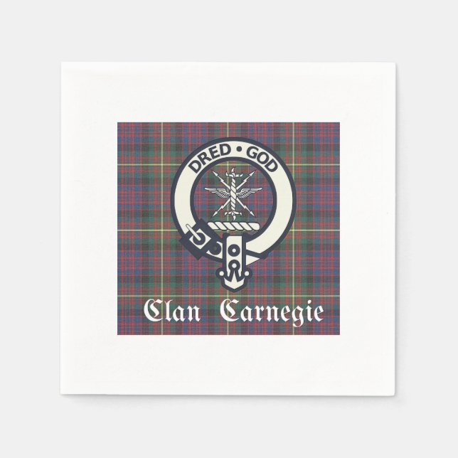 Clan Carnegie Crest Tartan Napkins (Front)
