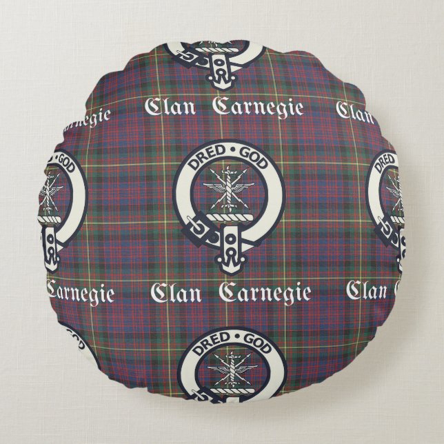 Clan Carnegie Crest Tartan Round Pillow (Front)