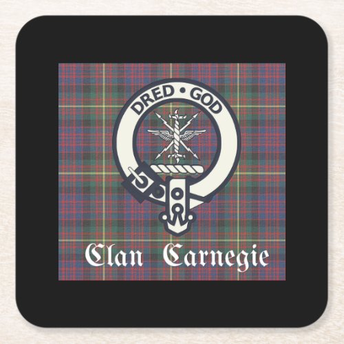 Clan Carnegie Crest Tartan Square Paper Coaster