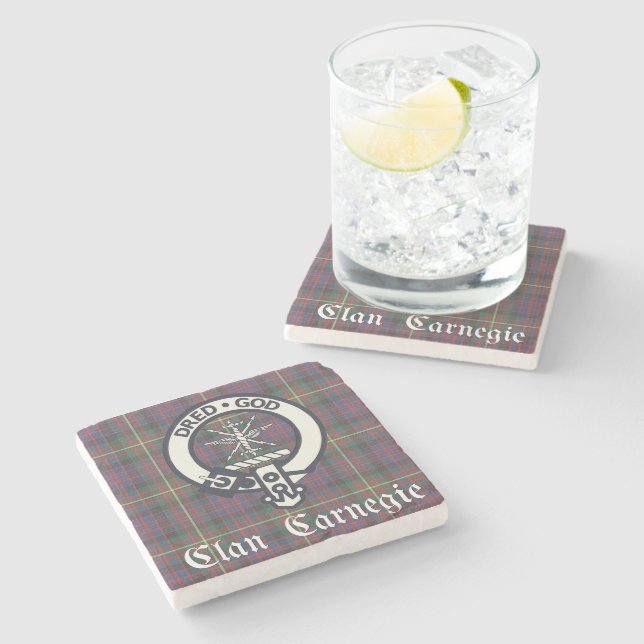 Clan Carnegie Crest Tartan Stone Coaster (Side)