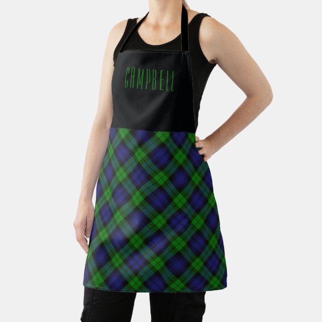 Clan Chef Black Watch Campbell Plaid Name Apron (Insitu)