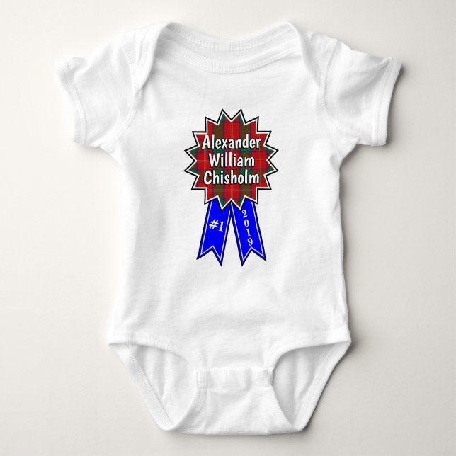 Clan Chisholm #1 Award Blue Ribbon Baby Bodysuit (Front)