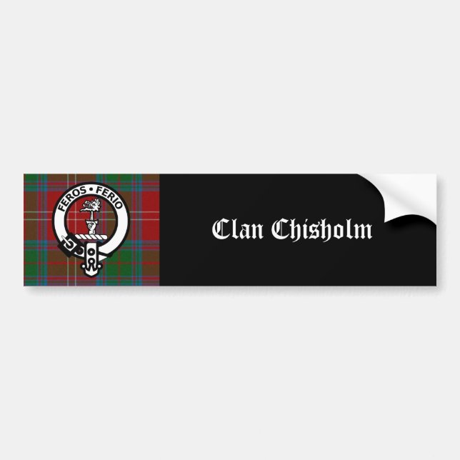 Clan Chisholm Tartan & Crest Badge Bumper Sticker (Front)