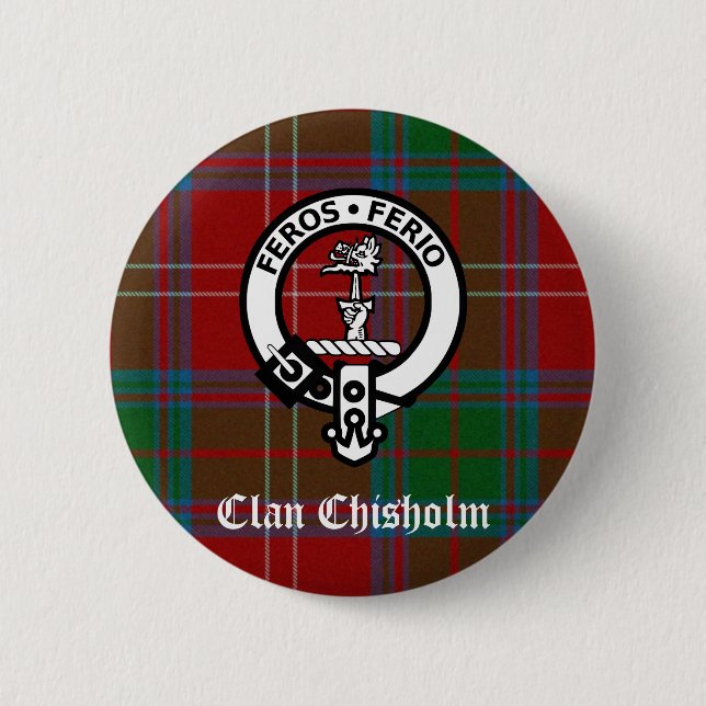 Clan Chisholm Tartan & Crest Badge Button (Front)