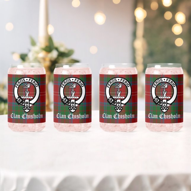 Clan Chisholm Tartan & Crest Badge  Can Glass (Insitu (Wedding))
