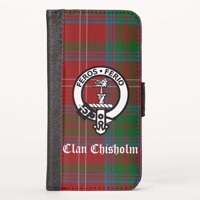 Clan Chisholm Tartan & Crest Badge iPhone Wallet Case (Front)