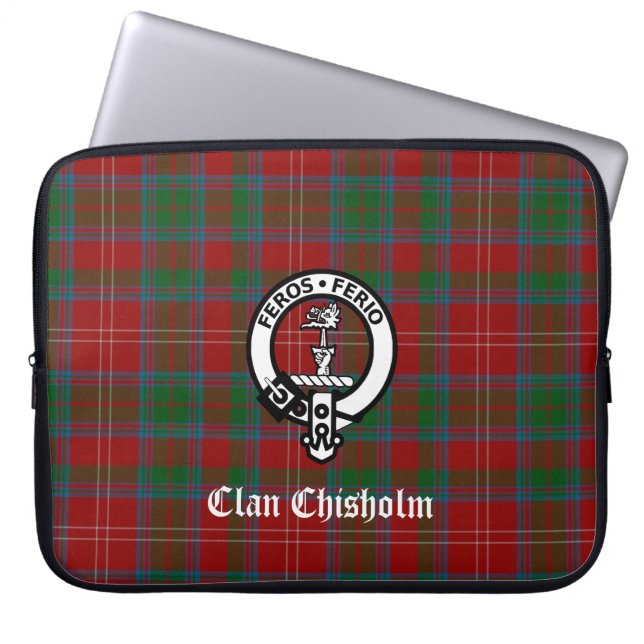 Clan Chisholm Tartan & Crest Badge Laptop Sleeve (Front)