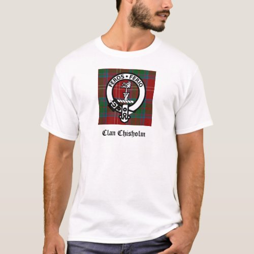Clan Chisholm Tartan  Crest Badge T_Shirt