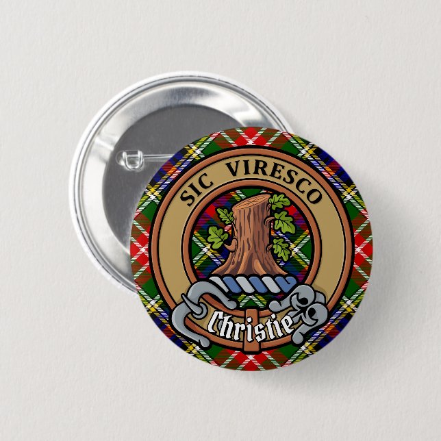 Clan Christie Crest over Tartan Button (Front & Back)