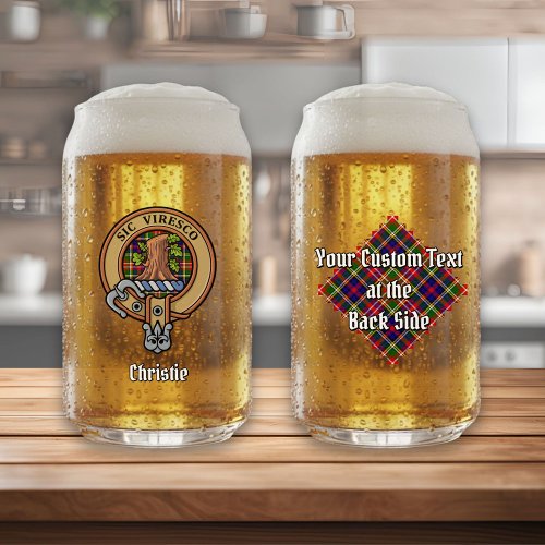 Clan Christie Crest over Tartan Can Glass