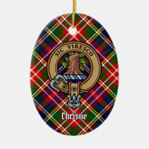 Clan Christie Crest over Tartan Ceramic Ornament