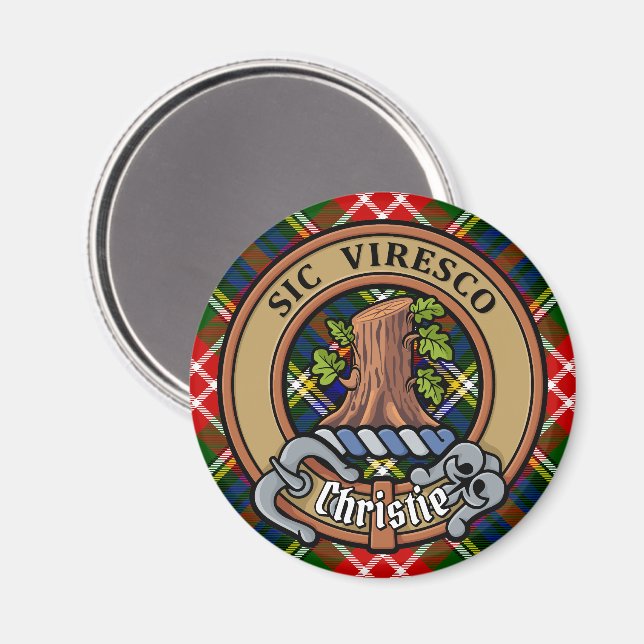 Clan Christie Crest over Tartan Magnet (Front/Back)