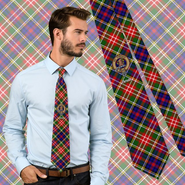 Clan Christie Crest over Tartan Neck Tie (Creator Uploaded)