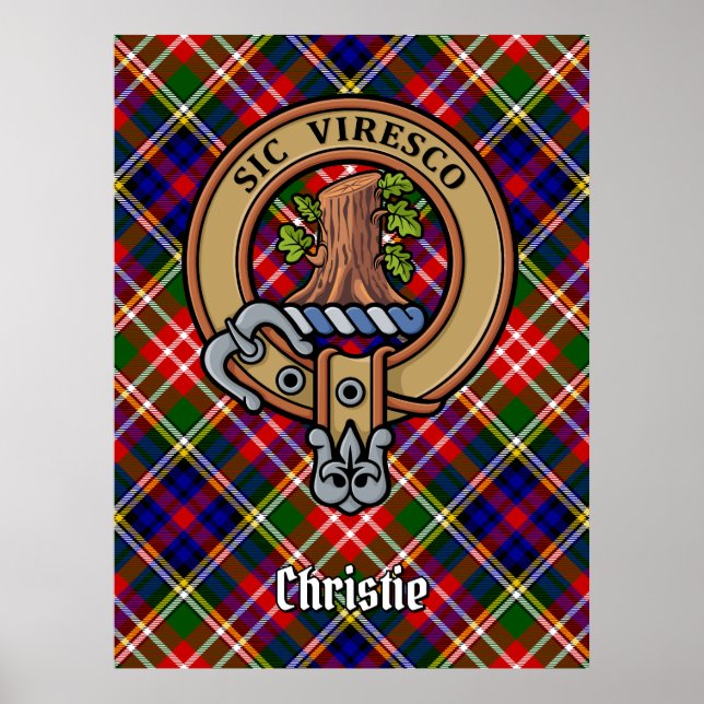 Clan Christie Crest over Tartan Poster (Front)