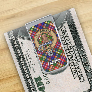 Clan Christie Crest over Tartan Silver Finish Money Clip