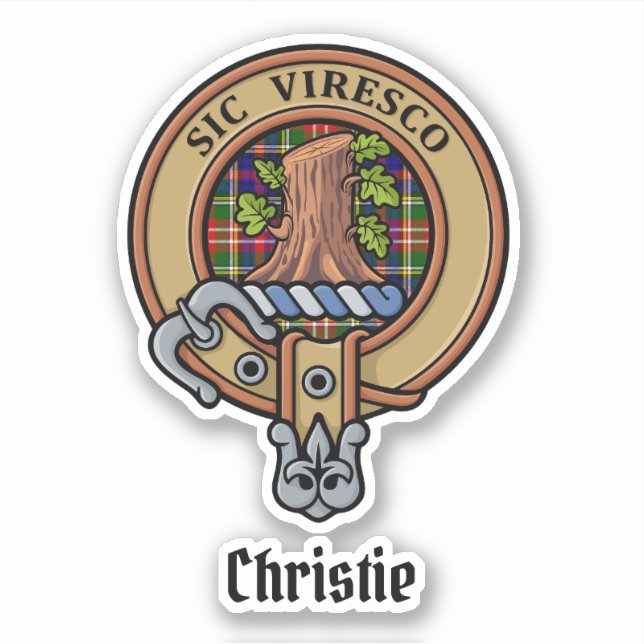 Clan Christie Crest over Tartan Sticker (Front)