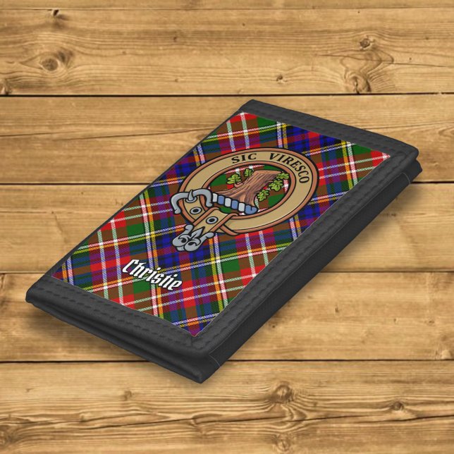 Clan Christie Crest over Tartan Trifold Wallet (Creator Uploaded)