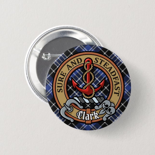 Clan Clark Crest over Tartan Button (Front & Back)