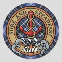 Clan Clark Crest over Tartan Classic Round Sticker