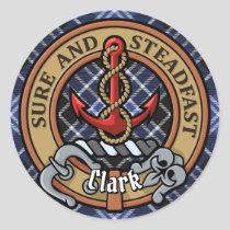 Clan Clark Crest over Tartan Classic Round Sticker