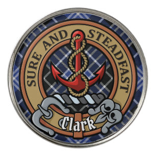 Clan Clark Crest over Tartan Golf Ball Marker