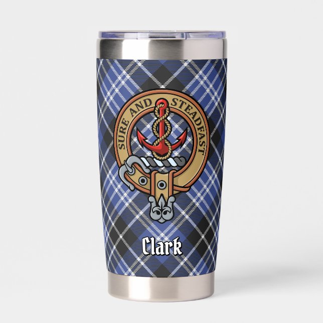 Clan Clark Crest over Tartan Insulated Tumbler (Front)