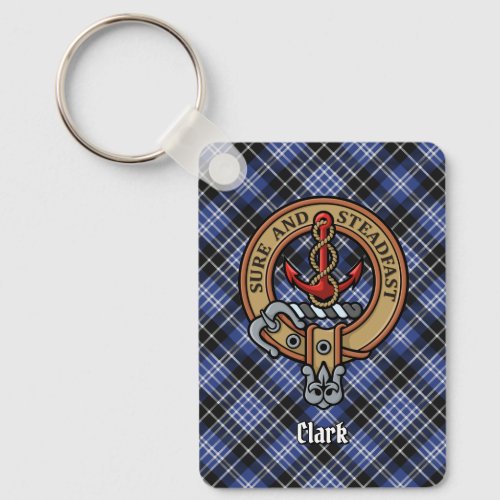 Clan Clark Crest over Tartan Keychain