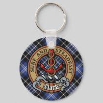 Clan Clark Crest over Tartan Keychain