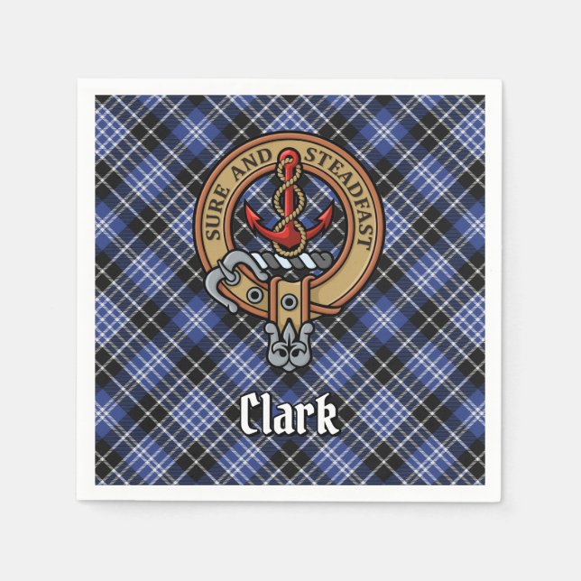 Clan Clark Crest over Tartan Napkins (Front)