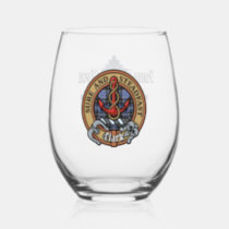 Clan Clark Crest over Tartan Stemless Wine Glass