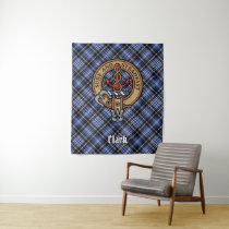Clan Clark Crest over Tartan Tapestry