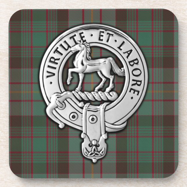 Clan Cochrane Crest & Hunting Tartan Beverage Coaster (Front)