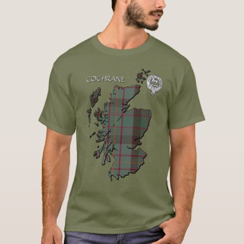 Clan Cochrane Crest  Hunting Tartan Map T_Shirt