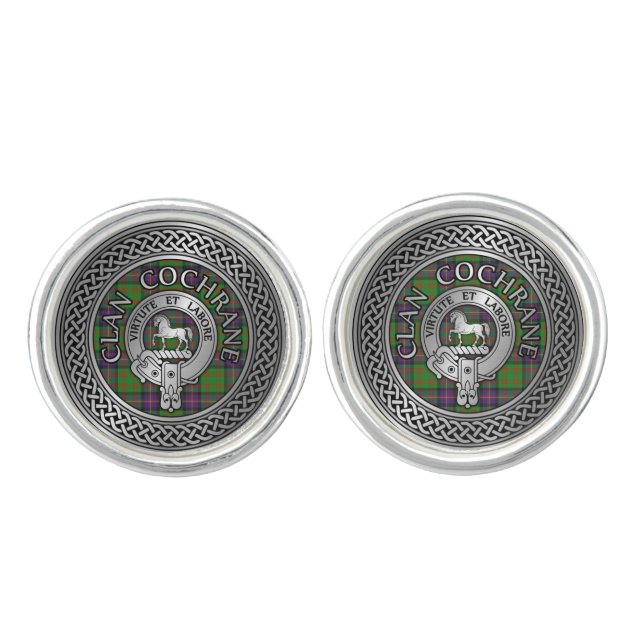 Clan Cochrane Crest & Tartan Knot Cufflinks (Front)
