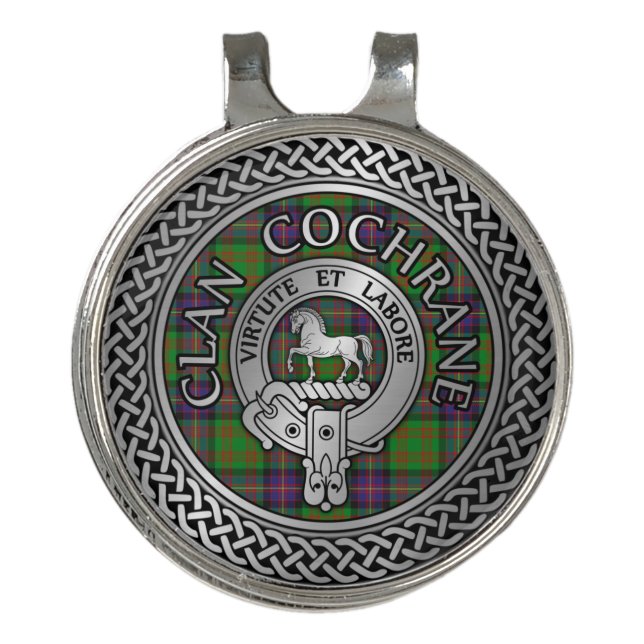 Clan Cochrane Crest & Tartan Knot Golf Hat Clip (Front)