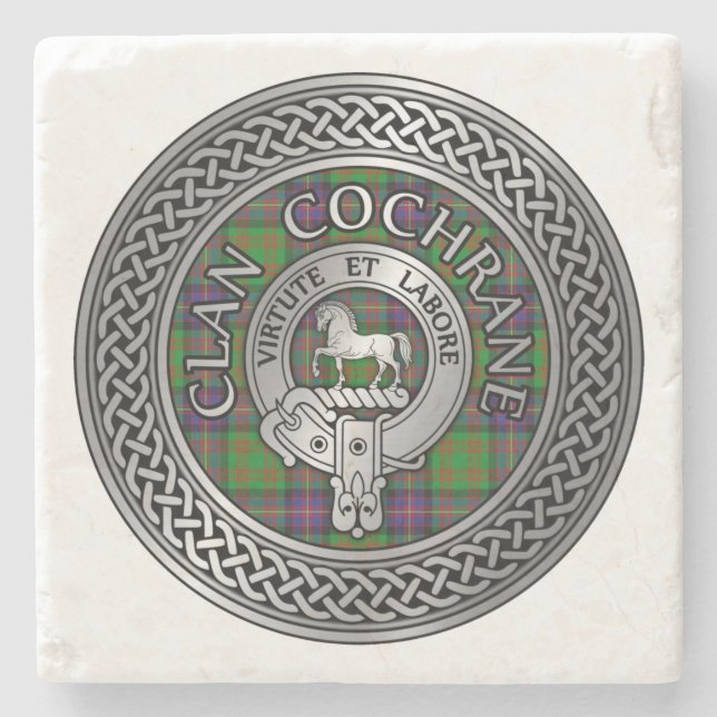 Clan Cochrane Crest & Tartan Knot Stone Coaster (Front)