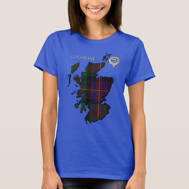 Clan Cochrane Crest & Tartan Map T-Shirt (Front)