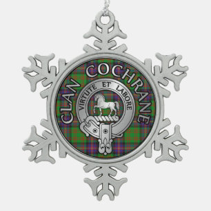 Clan Cochrane Crest & Tartan Snowflake Pewter Christmas Ornament