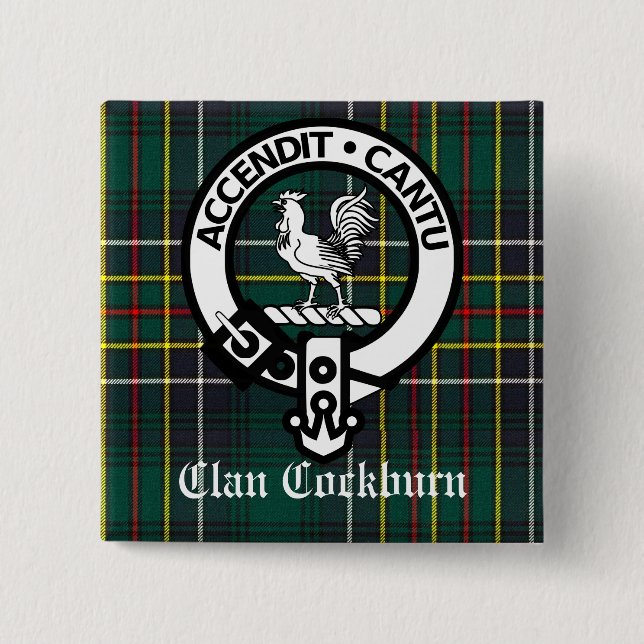 Clan Cockburn Crest Badge and Tartan Button (Front)